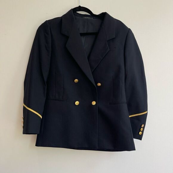 Vintage Wool Blend Double Breasted Military Blazer w/ Gold Trim - Small - Picture 1 of 7